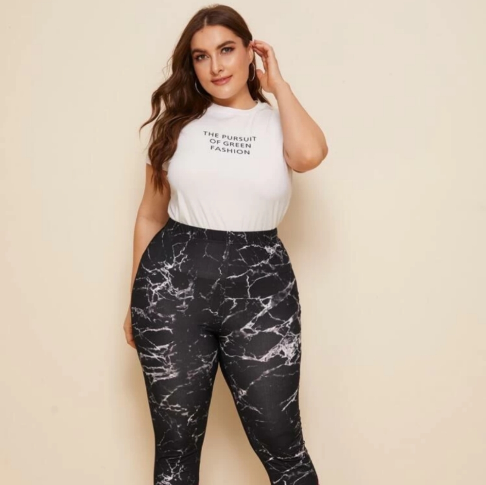 B&W Marble Print Leggings (Plus Size)